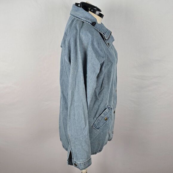Zaful Forever Young Denim Jacket Women's XXL Lt Blue Zip Snap Patch Collar NWT - Picture 12 of 16
